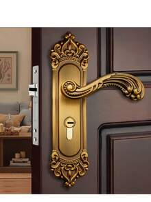 1 Set Metal Door Lock With Lock Body And Lock Cylinder Or 2 Handles, 3 Keys, Suitable For Bedroom, Room, Study Interior Doors - Bronze - View 3