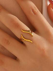 2PCS/1PC Stainless Steel Minimalist Fashion Geometric Line Wave Rings - Multicolor - View 3