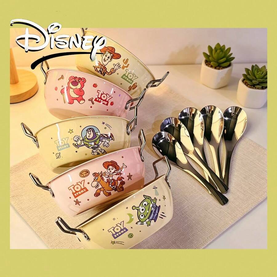 Disney Cartoon Stainless Steel Bowl, 304 Stainless Steel Double Handle Bowl, Shatterproof Tableware - Multicolor - View 1