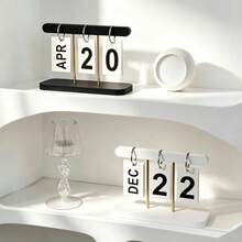 1pc Minimalist Flip Perpetual Calendar, Reusable Month & Date Desk Calendar, Nordic Style Desktop Date Display Stand With Gold Metal Rod, Suitable For Home, Office, Study Shelf Decor - Multicolor - View 5