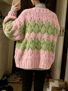 Women's New Long-Sleeve Loose Knit Cardigan For Spring  Autumn - Also Suitable For Winter  Fall Wear - Pink - View 8