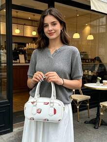 Dedoo Portable Cherry Mini Bag 2026 新款高端拼色圓筒手提包 百搭時尚通勤托特包 - 白色 - 查看 5