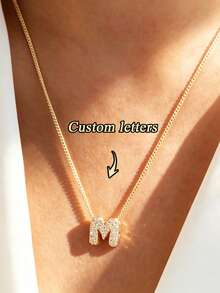 1PC 3D Cute Balloon Bubble Name Necklace, 26 English Letter Pendants DIY Combination Name Necklace, Personalized Name Necklace, Initial Letter Necklace, Suitable For All Seasons Women's Niche Necklace, Exclusive Valentine's Day Gift, Also An Ideal Choice For Your Loved One. - Multicolor - View 1