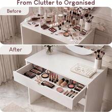 OYAJIA Compact Computer Desk, Study Table With Drawer, Writing Workstation For Study, Bedroom, Living Room, Wooden Dressing Table Vanity Computer Desk Bedroom Furniture Office,75 X 40 X 75 Cm,White - White - View 8