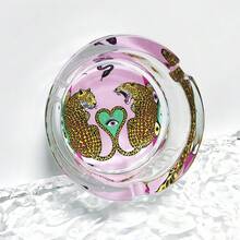 Fashionable Leopard Pattern Glass Ashtray, 3.34 Inch Round Ashtray, Home Decor Gift For Friends, Cartoon Animal Theme Ashtray - Colorful - View 2