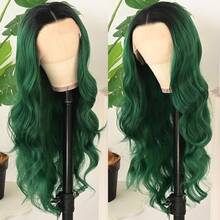 13X4 Free Part Black Green Highlights Body Wave Lace Front Wigs Pre Plucked Soft Long Wavy Hair Wigs Heat Resistant Wave Wigs Glueless Christmas Wig Long Wavy Synthetic Lace Front Wigs For Women Perfect For Daily Wear & Parties - Ombre Green - 查看 3