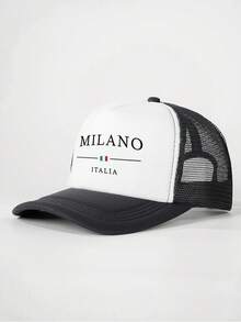 1件/2件裝 MILANO 字母印花海綿網格帽，米蘭義大利圖案印花中性海綿棒球帽，可調節戶外網格遮陽帽，輕量透氣，適合日常通勤 - 彩色 - 查看 11