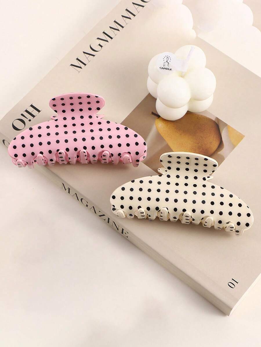 2pcs/1pc Sweet Fresh Polka Dot Hair Claw Large Size Faux Acetate Polka Dot Hair Clip Fashion Back Of Head Half-Up Hair Bun Hair Claw Women Hair Accessories Daily Casual Commute Versatile Hair Ornament - Multicolor - View 1