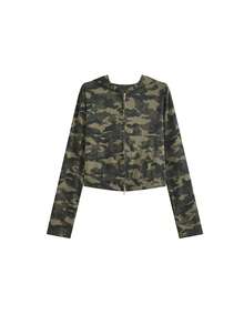 Jaket Sweatshirt Lengan Panjang Berkerudung dengan Resleting Dua Arah Motif Kamuflase American Sweet Cool Hot Girl (Motif Kamuflase Acak) - kamuflase - View 6