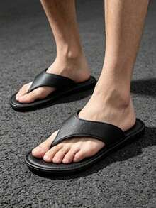 Men's Summer Flip-Flops - Fashion Outdoor Casual Roman Sandals, Comfortable Non-Slip Beach Slippers With Adjustable Buckle Strap, Breathable Synthetic Upper And EVA Sole - Black - View 4