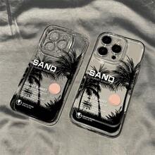 Tropical Palm Tree Sunset Silhouette Printed Clear Phone Case, Soft Shockproof TPU Material, Raised Camera Lens Scratch Protection, Retro Beach Vacation Text Design, Transparent Slim Protective Cellphone Case For Summer Daily Matching,Phone Cases,Phone Case,Cell Phone Cover, Phone Shell,Protective Phone Case,Transparent Phone Case,Silicone Phone Case, Soft Phone Case - Black - View 13