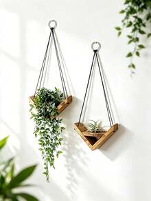 Estanterías colgantes de cuerda, estanterías de plantación de madera rural, estanterías de almacenamiento colgantes, decoraciones de pared creativas de madera - Ver 6