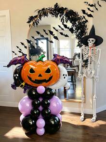 Conjunto de 31 Peças Coluna de Balões de Abóbora de Elfo de Halloween, Inclui Balões de Folha de Abóbora de Elfo de Halloween, Balões de Látex Pretos e Roxo Claro, Adequado para Festa de Halloween, Decoração de Cenário Externo, Festa Assustadora, Decoração de Cenário de Reunião de Amigos, Decoração de Fotografia - Multicolorido - Visão 8
