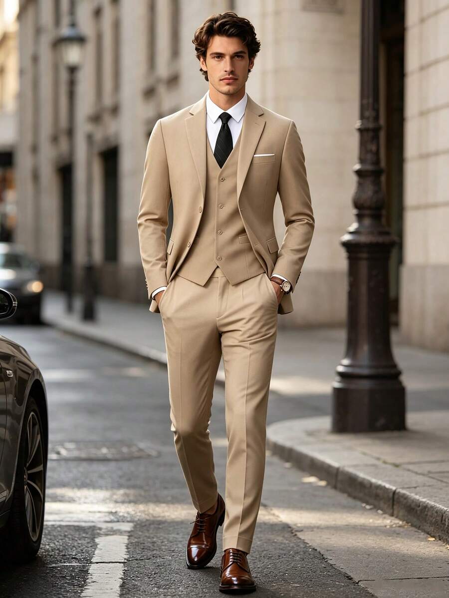 WindsorQuad Men's Suits Gentleman Simple Slim Fit Single Breasted Business 3 Pieces Suit For Men Blazer Vest Pants Set Wedding Party Prom Old Money Style