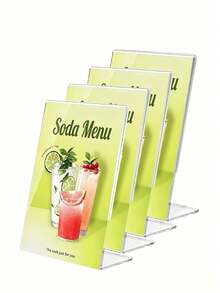 1/2/4pcs Acrylic Sign Holder, Transparent Plastic Display Stand, Transparent T-Shaped Plastic Display Stand, Photo Frame Display Stand, Suitable For Brochures, Menus, Flyers, Documents, Photos, Business Cards, Restaurants, Weddings, Offices Or Desktops - Multicolor - View 5