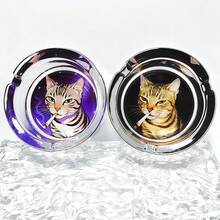 Fashion Creative Tiger Stripe Cat Pattern Glass Ashtray, 3.34 Inch Round Ashtray, Gift For Friends, Hotel Decor Home Decoration Ashtray - Cat - View 5