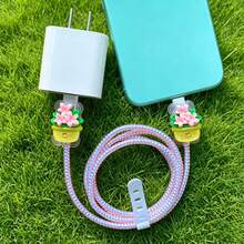 Flower Design Cable Protector, Anti-Breakage Charging Cable Protector, Compatible With IPhone 12-15/16, Type-C & Lightning Data Cable Protector, Cute Decorative Charging Cable Protector - Multicolor - View 2