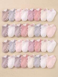 12/24 Pairs Heart Design Anti-Slip Grip Ankle Socks, Soft Breathable Elastic Baby Socks For Toddlers Learning To Walk, 0-36 Months Daily School Wear - Multicolor - View 1