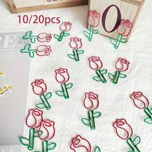 10/20pcs Exquisite Dual-Color Rose Paper Clips, Creative Shaped Metal Bookmarks, Cute Office Stationery - Multicolor - View 6