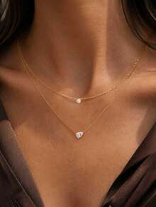 Layered Gold Necklaces For Women,Dainty 14K Gold Plated CZ Pendant Necklace Stack Cute Teardrop Non Tarnish Layering Choker Necklace Set - Gold - View 4