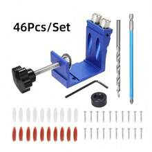 46件組口袋孔鑽孔導向器套組，15度木工口袋孔鑽孔導向器驅動接頭，適用於木工斜角鑽孔、斜角木工定位導向器 - 46Pcs/Set - 查看 11