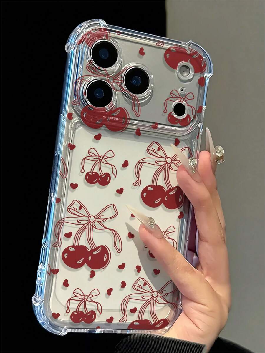 Casing Ponsel - Casing Ponsel Transparan ini memiliki desain layar penuh, dengan pola hati dan ceri. Casing ponsel ini kompatibel dengan Apple 18/18 Pro/18 Pro Max/17/17/17promax/11/12/13/14/15/16/17/Air/Pro/Pro Max/Plus. Memberikan perlindungan anti jatuh dan anti gores. - MultiWarna - View 1