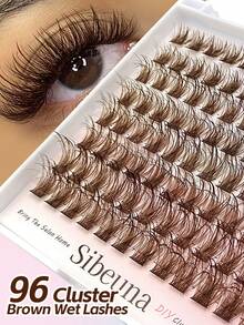 Sibeuna 96 pièces grappes de cils à usage humide marron, faux cils en grappe unique à boucle naturelle, boucle D, longueur 10-16 mm, grappes de cils marron dramatiques - D - Voir 1