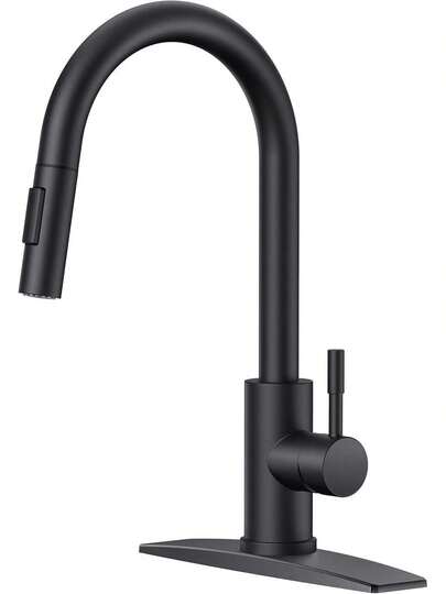 Black Kitchen Faucet, Kitchen Faucets With Pull Down Sprayer, Stainless Steel High Arc Single Handle Classic Bar Faucets For Farmhouse, Camper, Laundry, 1 Or 3 Hole Deck Mount, Mattle Black