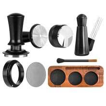 7 PCS Espresso Accessories Kit, Espresso Tamping Station, Coffee Tamper, Coffee Distributor, WDT Tool, Puck Screen, Dosing Funnel, Cleaning Brush, Barista Tools Set - Black - View 3