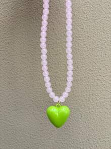 Summer Colorful Beaded Sweet Versatile Heart Necklace Women's Dopamine Style Collarbone Chain Accessory - Beaded Necklace - View 10