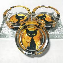 Oil Painting Black Cat Creative Pattern Glass Ashtray, 3.34 Inch Round Ashtray, Decorative Ornament Ashtray, Gift For Friends - Oil Painting Black Cat - View 4