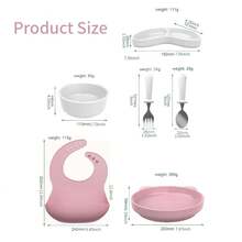 Silicone Baby Feeding Set 5pc, Anti-Choke Spoon & Fork, Waterproof Bib, Easy-Clean, 6M+, New Mom Gift - Mauve Purple - View 2