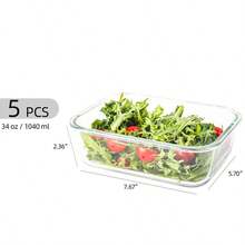 5Pcs Glass Containers With Lids | Meal Prep Containers | Glass Food Container With Lid, Airtight Seal, Leakproof Lid | Dishwasher | Freezer & Microwave - Pink - View 2