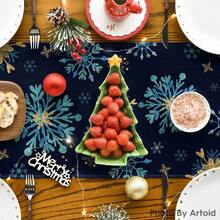 1pc Christmas Blue & Gold Snowflake Table Runner, Multi-Tone Winter Snowflake Deep Blue Background Rectangular Tablecloth, Farmhouse Style Winter Christmas Kitchen Dining Room Home Decor - Royal Blue - View 6