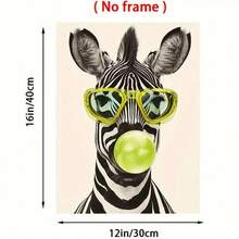 1pc Frameless Canvas Painting: Fashionable Zebra Wearing Glasses - Quirky Black And White Striped Animal Wall Art. Suitable For Living Room, Bedroom, Office, Dining Room And Bar Unique Creative Decor; Perfect Gift. - 777 - View 4