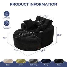 Sofá modular Cloud, sofá moderno y cómodo de pana para la sala de estar, sillón reclinable con reposapiés, sofá en caja, no requiere montaje. - Negro - Ver 6