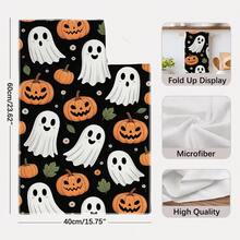 2PCS Halloween Theme Pumpkin Ghost Seamless Pattern Microfiber Soft Kitchen Towels, Dish Cloths, Hand Towels, Tablecloths, Kitchen Decor, Kitchen Cleaning, Bathroom Cleaning, Holiday Party Decor, Kitchen & Bathroom Supplies, Home Essentials, Home Decor, Housewarming Gift - Black - View 4