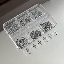 6-Grid Y2K Punk Style Alloy Nail Art Decorations, Silver Metal Gothic Rock Style Cross & Mixed Size Steel Beads DIY Nail Art Accessories, Handmade Nail Salon Supplies, Nail Rhinestones - Silver - View 11