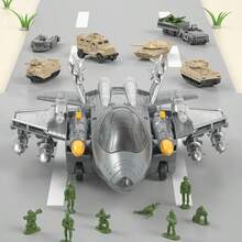 1pc Transformable Fighter Jet Toy Set, Gliding Missile Launching Military Aircraft Model With Small Military Vehicle And Soldier Figures, Educational Military Combat Toy, Suitable For Boys 3 Years Old And Above As Birthday Or Christmas Gift - Multicolor - View 9