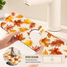 1pc Maple Leaf Print Faucet Mat, Autumn Diatomaceous Earth Long Strip Absorbent Sink Mat, Non-Slip Anti-Splash Quick Drying Design With Rubber Base To Prevent Water Stains, Suitable For Kitchen Sink, Bathroom Countertop, Home Decor - Multicolor - View 6