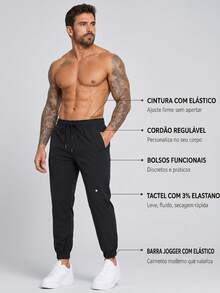 Milimetrica Men's Tactel Jogger Pants With Elastane, Gym Training, Elastic Waistband, Drawstring, And Functional Pocket - 黑色 - 查看 6