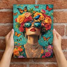 Quadro Placa Decorativa Mulher Flores Borboletas Pop Art Sala - 30 x 40 cm - Visão 3
