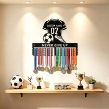 1pc Customized Football Medal Display Rack, Athlete Competition Award, Holiday Party Decoration, Gift For Friends And Family. Medal Hooks, Medal Storage Rack, Medal And Ribbon Display Rack, Halloween And Christmas Decoration, Autumn Home Decor, Fun Room Accessory. - Black - View 7