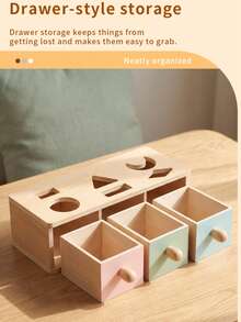 Kotak Pencocokan Bentuk 3 Laci Montessori, Kotak Tarik Keluar dengan Sisipan Bentuk Geometris Kayu, Mainan Puzzle Sensorik Edukasi Dini Bayi - MultiWarna - View 6