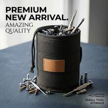 1pc Cylindrical Tool Storage Bag, 600D Oxford Fabric Reinforced Body Resistant To Collapse, Precision Stitching Wear-Resistant And Tear-Resistant, Supports Hanging Storage For Small Hardware Accessories, Suitable For Construction Site, Workshop, Home Repair Work, Electrician, Carpenter, Maintenance Technician Dedicated Parts Storage Cylinder Small Tool Bag - JH-809-black - View 3