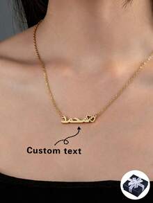 1pc Customized Minimalist Stainless Steel Heart-Shaped Arabic Name Necklace, Suitable For Women's Dates, Holidays, And Daily Wear - Gold Frosted Double Layer - View 1