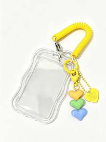 Transparent Wavy Card Holder With Portable Spring Rope Design, Heart Pendant Design, Durable Fashion Accessory, Suitable For Women, Cute And Practical Plastic Keychain, Campus Essential, Fashion Keychain, Cute Heart Pendant, Suitable For ID Cards, Credit Cards, Bus Cards And Keys - Multicolor - View 14