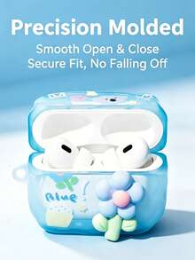 Aesthetic 3D Flower Koala Transparent Earbud Case, Wavy Edge Bluetooth Earphone Protective Cover With Handmade Beaded Charm Chain, Portable Anti-Scratch Shock Resistant Bluetooth Headphone Shell, Ideal Holiday & Birthday Gift For Teen Girls & Women, Compatible With Multiple Bluetooth Earbuds Models - Baby Blue - View 2