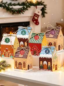24pcs Christmas House Gift Boxes With Sticker Gingerbread House Christmas Tree Paper Gift Wrapping Boxes 24 Days Christmas Advent Calendar Box Treat Boxes For Winter Christmas Tree Decor Christmas Party Favor - Multicolor - View 1