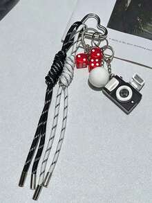 Vintage White Ball Keychain Ping Pong Ball Creative Pendant Decoration Casual, Vintage Style Black Camera Shaped Keychain Car Pendant, Bag Charm, Cool Accessory DIY Hand Rope Bag Charm, Key Chain Lanyard, Suitable For Girls, Women, Suitable For Work, School, Small Gift For Her, Used To Enhance Your Elegant - Multicolor - View 11